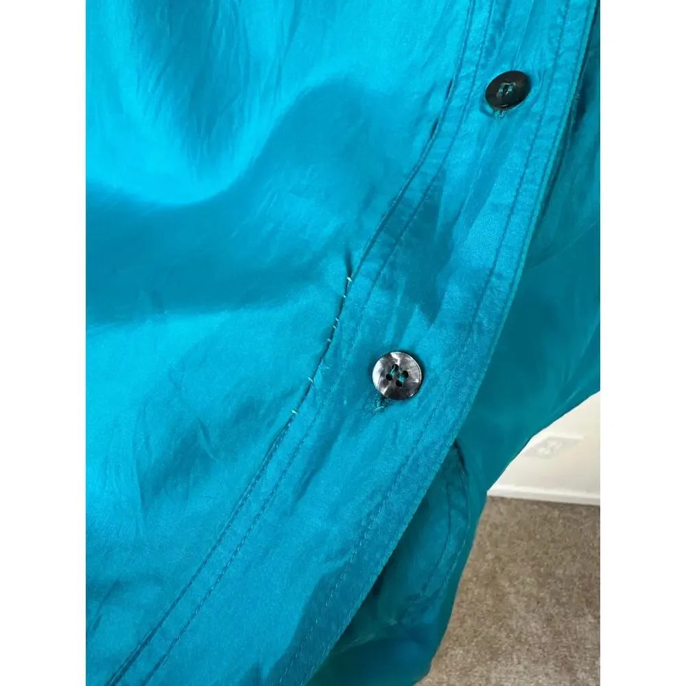 Express Vintage 90s Oversized Silk Button Up Turquoise Blue Shirt Size Large